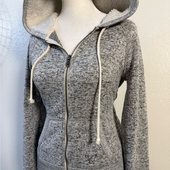 Y2K American eagle grey fur lined hoodie - Picture 2 of 6